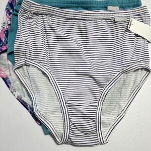 Jockey Elance Briefs 3 Pack Size 5 Teal Stripes Floral 100% Cotton New With Tags